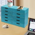 thumbnail image 4 of 4 Pack Wooden Desktop Storage Organizer, Stackable Drawer Cabinet with Drawers Vintage Apothecary Cabinet, Card Catalog Wooden Storage Box for Desktop Organizer,No Assembly Required (Blue), 4 of 16