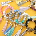 thumbnail image 6 of Geometry Wood Silica Beaded Bracelet Tassel Wrist Wrapped Keychain Key Ring New, 6 of 8