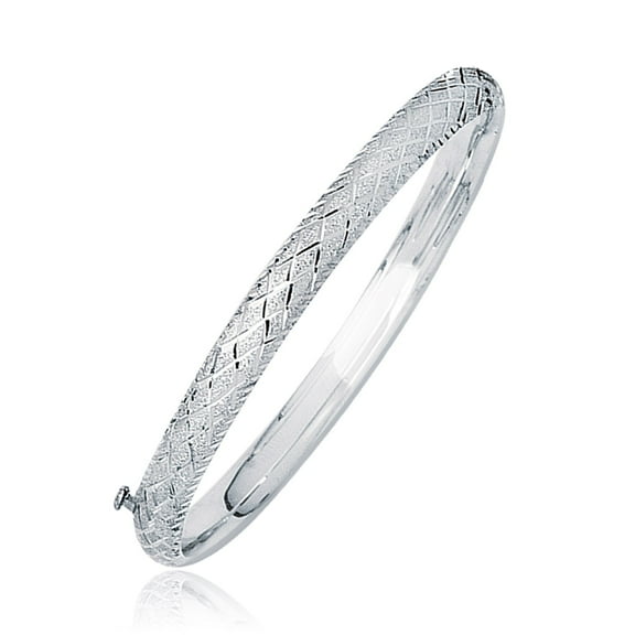 14k White Gold Weave Diamond Cut Dome Children's Bangle 5.5 in