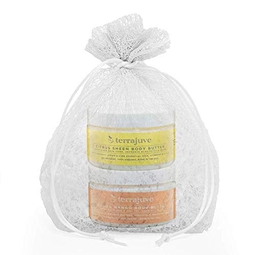 Cocoa Mango (4 Oz) & Lemon Body Butter (4 Oz)Pure, Natural and Organic Wrapped in Organza Bag: Anti Aging, Helps Even Skin Tone, Increase Elasticity, and Glow with Lemon and Lime Made in USA