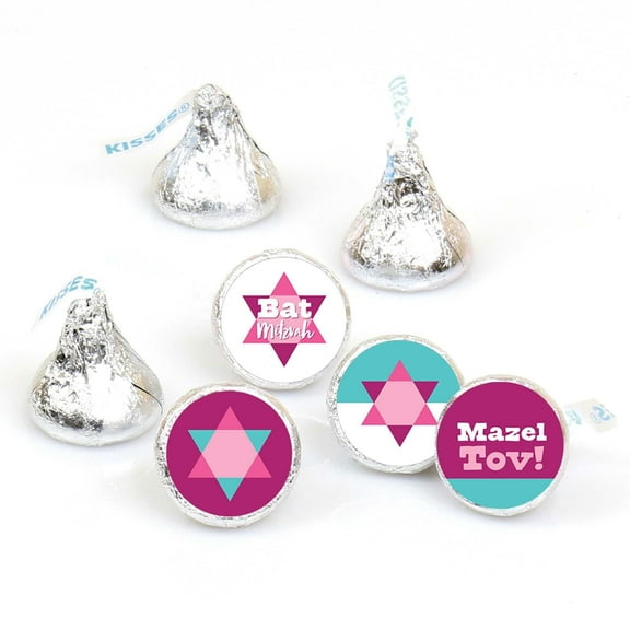 Big Dot of Happiness Pink Bat Mitzvah - Girl Party Round Candy Sticker Favors - Labels Fits Chocolate Candy (1 sheet of 108)