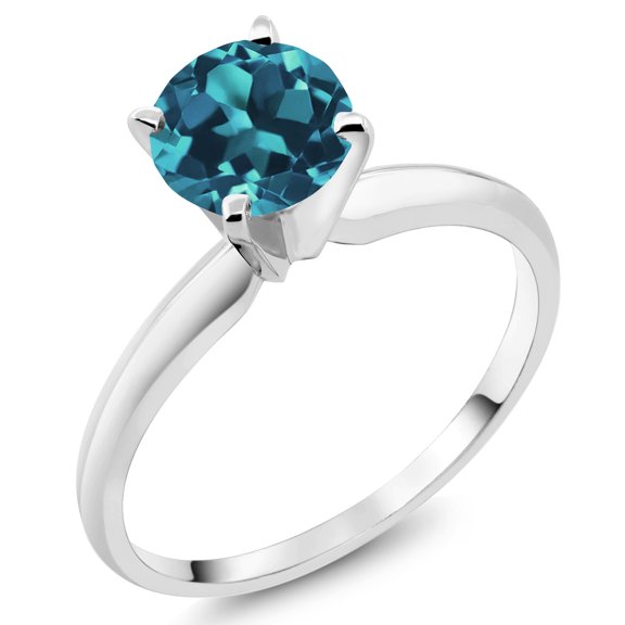 Gem Stone King 1.33 Ct Round London Blue Topaz 18K White Gold Ring (Size 9)