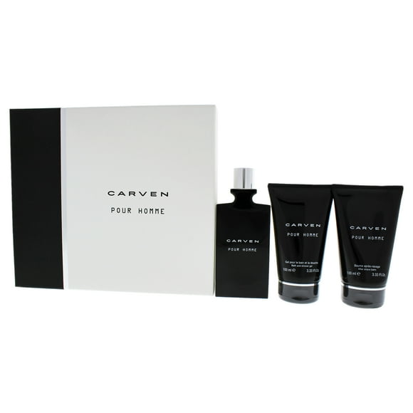 Pour Homme by Carven for Men - 3 Pc Gift Set 3.33oz EDT Spray, 3.33oz After Shave Balm, 3.33oz Bath