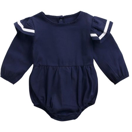

Baby One-Piece Suit Long Sleeve Navy Bodysuits Triangle Crawling Clothes Solid Color Ruffle Rompers Baby Onesies Newborn