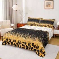 Homewish Leopard Print 4pcs Bed Sheets For Children Teens Female Girls,Bling Glitter King Sheets,Dreamy Princess Super Cozy Sheet Set,Super Cozy Room Decor