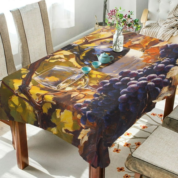 YAZAOO Square Tablecloth Wine and Grape Painting Pattern Tableclothes