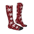 thumbnail image 3 of Picia Women Crew Soft Moisture-wicking Socks Snowflakes On A Buffalo Plaid Pattern Design Cotton Socks, One Size fit All, 3 of 9