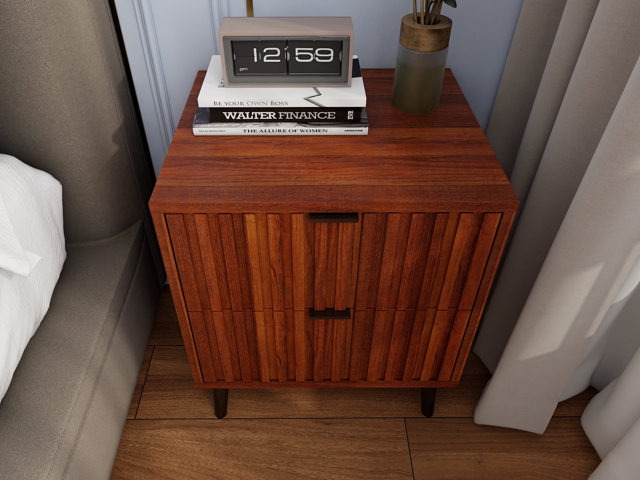 Wooden Nightstand with 2 Drawers