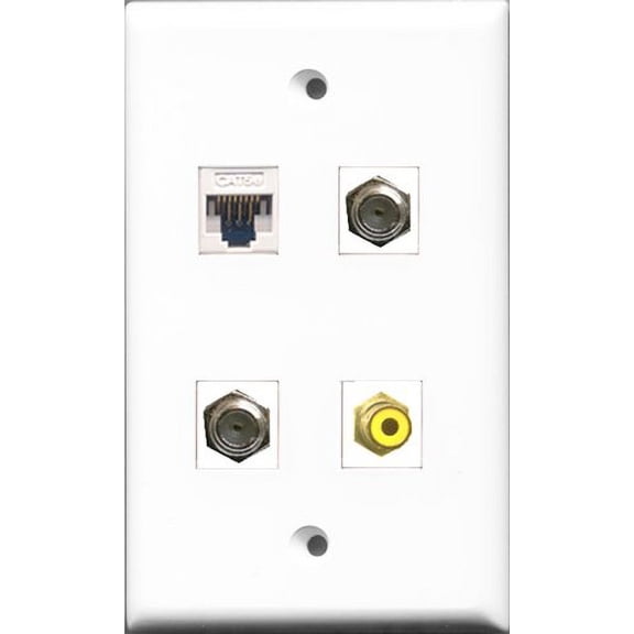RiteAV - 1 Port RCA Yellow 2 Port Coax Cable TV- F-Type and 1 Port Cat5e Ethernet White Wall Plate