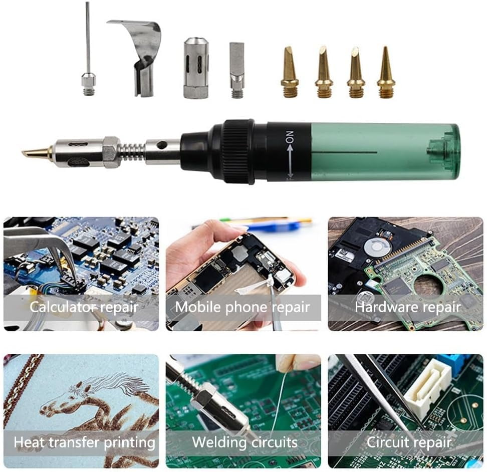 4 in 1 Portable Soldering Iron Kit, Cordless Adjustable Butane Gas Soldering Iron Kit, Mini Refillable Flame Tool with Safety Lock & Fast Heating Lightweight, for Electronics Repair (Set D)