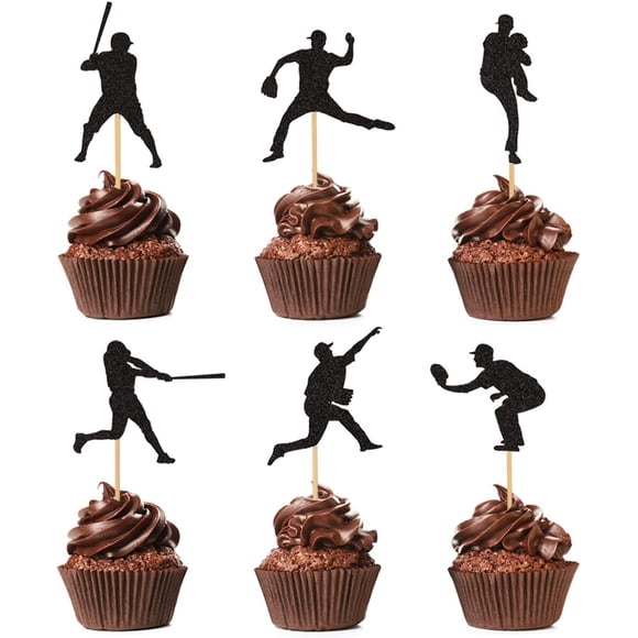 FrostHike Baseball Cupcake Pack of 48 Baseball Cupcake Picks for Boys Birthday Party Supplies