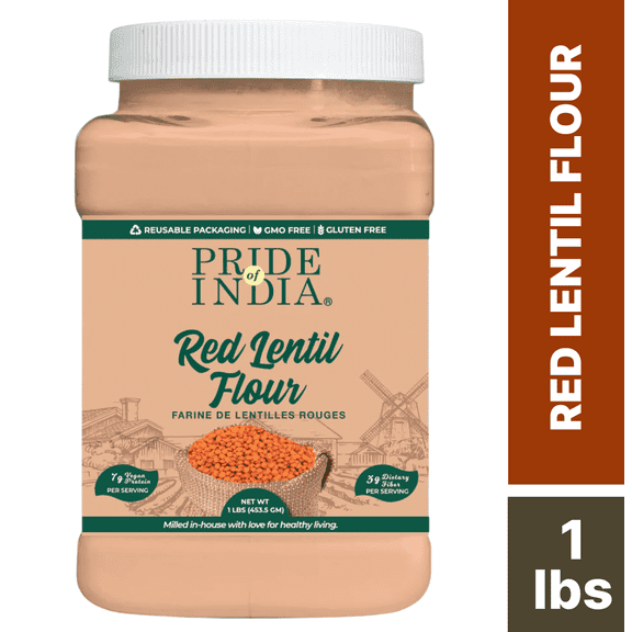 Pride Of India Red Lentil Flour, 1 lb - Ideal For Cakes Sauces Pasta Crepes Meatballs | Vegan, Gluten Free