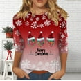 thumbnail image 4 of Lcziwo Femmes T-Shirts à Manches 3/4 Col Rond Hauts de Noël Fêtes Drôles Imprimé Verre de Vin Blouses Amples 2025 Mode d'Automne T-Shirts Décontractés Rouge,m, 4 of 6