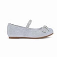 thumbnail image 4 of Kushyshoo Silver Glitter Girl's Bow Mary Jane Dress Shoes Ballet Princess Flats with Rhinestone Strap 10M, 4 of 5