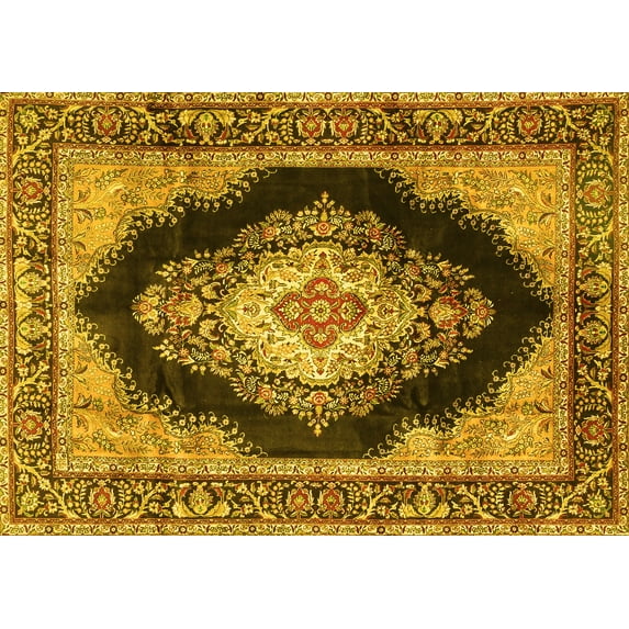 Ahgly Company Indoor Rectangle Medallion Yellow Traditional Area Rugs, 4' x 6'
