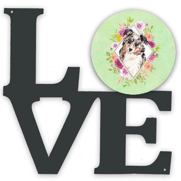 Australian Shepherd Green Flowers Metal Wall Artwork LOVE