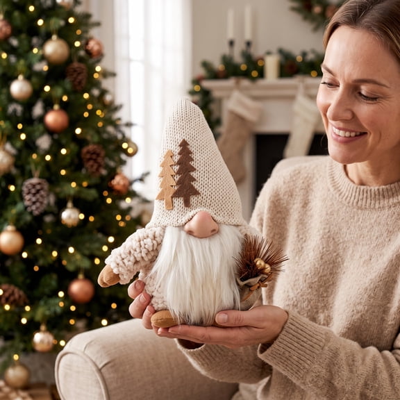 HHJZPR Christmas Summerween Farmhouse Knitted Gnome Plush Tabletop Figurine, 10.24 Inch No-Face Winter Forest Tree Gonk Doll
