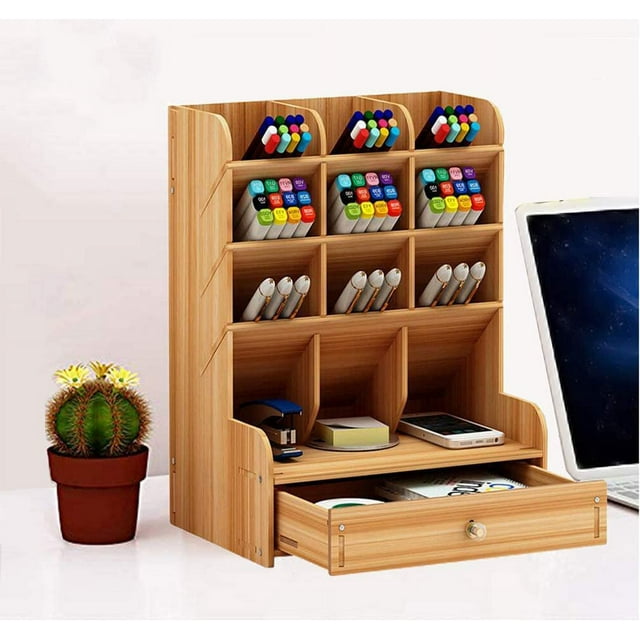 Boîte de rangement de bureau Mobiliario multifunción papelería porte-stylo en bois soporte masivo de rangement pour Table, Organización Ormromra QH-215