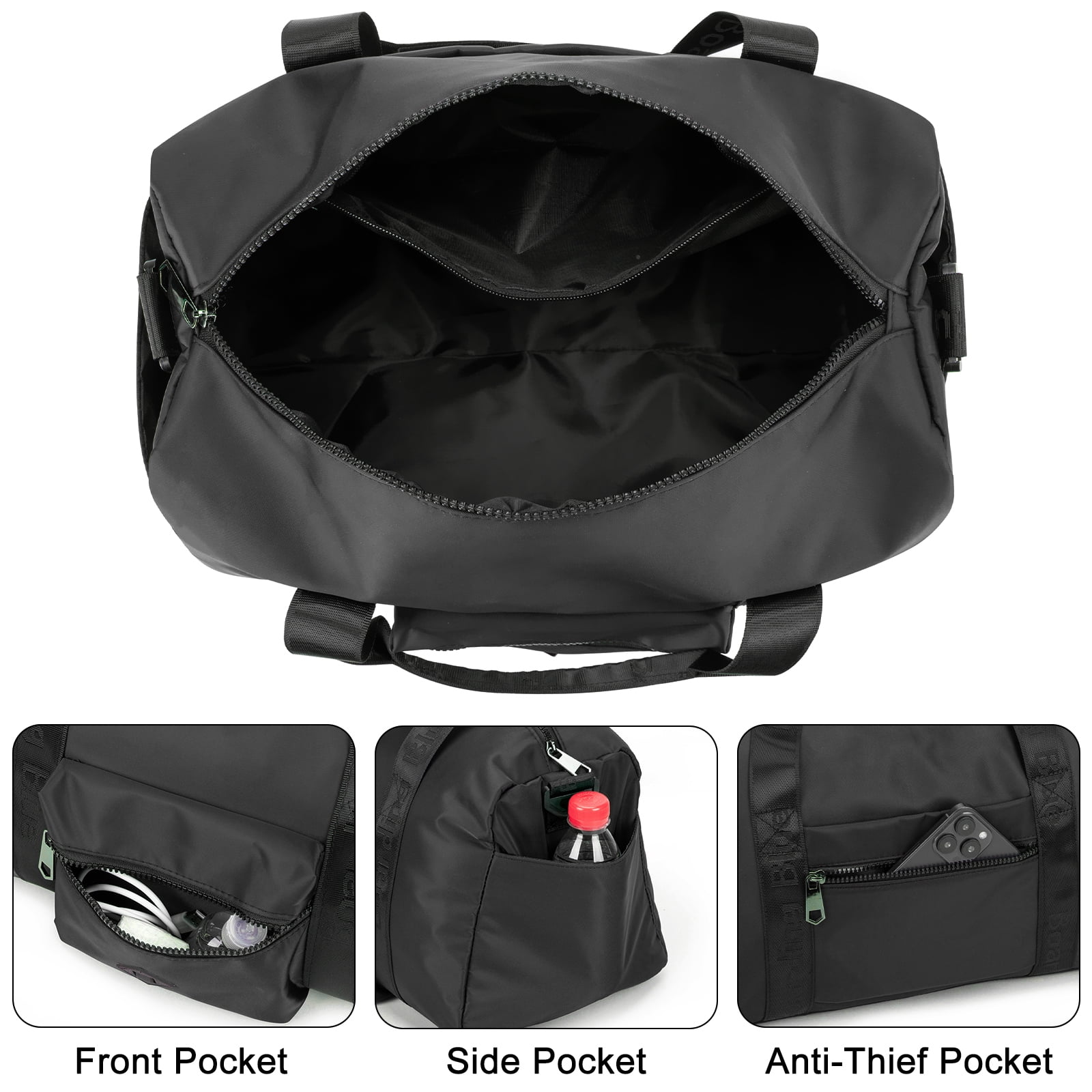 For United Airline 17x10x9 Inches Personal Item Underseat Travel duffle bag, ports Tote Gym Bag,Shoulder Weekender Overnight Bag (Black)