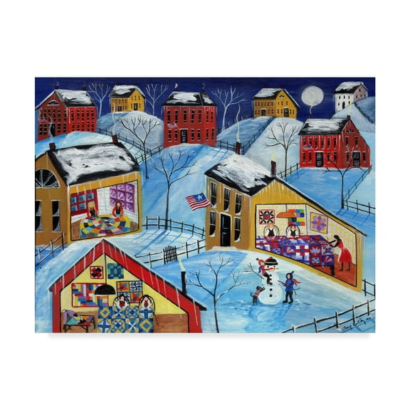 Trademark Fine Art 'Winter Moon Quilter Village' Canvas Art by Cheryl Bartley