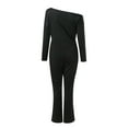 thumbnail image 3 of Aayomet OnePiece Jumpsuits For Women Women's Slanted Shoulder Stitching Long Sleeved Wide Leg Pants Jumpsuit,Black XL, 3 of 5