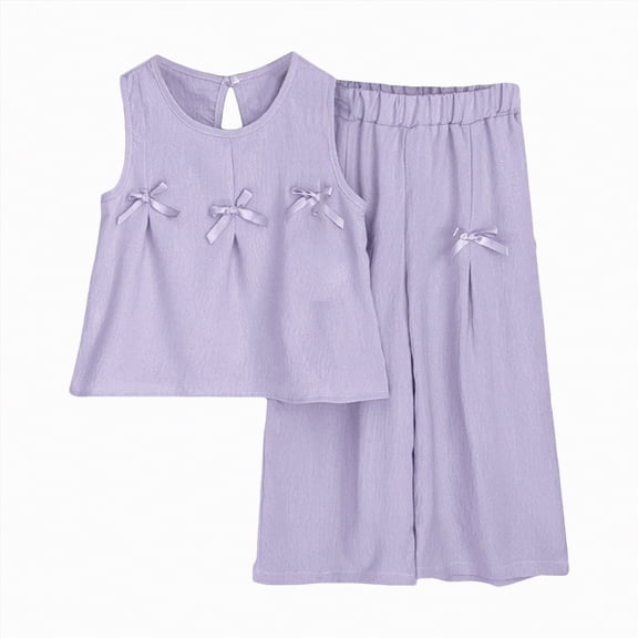HCNTES Toddler Baby Girls Casual 2 Piece Set Short Sleeve Tee Elastic Pants Kids Girls Summer Clothes Girls School Outfits 3-7Y(F02-Purple,5-6 Years)