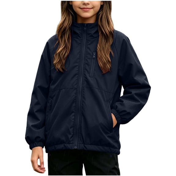 Edvintorg Girls Windbreaker Solid Color Waterproof Long Sleeve Zip up Hooded Rain Jacket with Pocket Girls Clothes Size 3-15