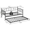 thumbnail image 3 of Metal Daybed with Trundle Bed, Twin Size Day Bed, Premium Metal Frame & Steel Slat Support, Roll-Out Trundle, Sofa Day Bed for Living Room & Bedroom, Black, 3 of 7