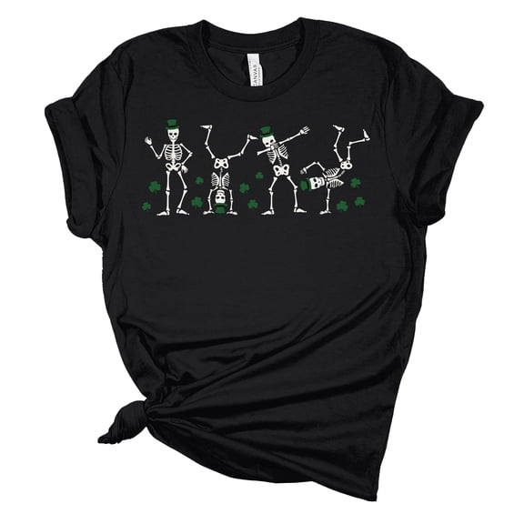 Womens Irish Dancing Skeletons Shamrock Clover St. Patricks Day Unisex Fit Short Sleeve T-shirt Graphic Tee-Black-5xl