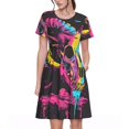 thumbnail image 1 of Balery Neon Gothic Skull Moon Vestidos sueltos de manga corta para mujer, vestidos de verano 2025, vestidos casuales de corte A con vuelo., 1 of 6
