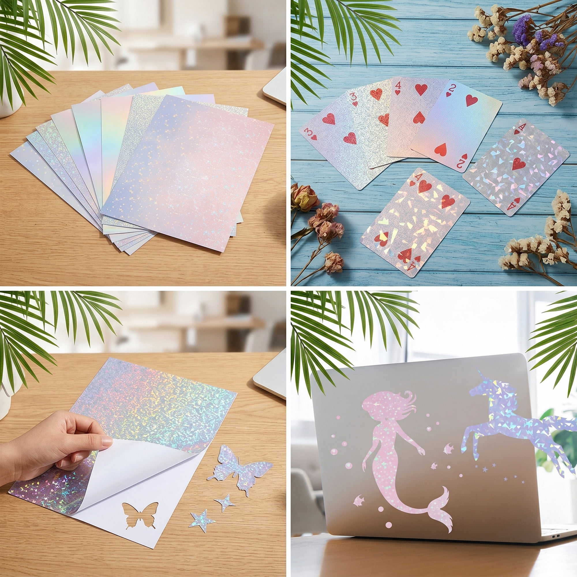 36 Pcs Holographic Laminate Sheets, Holographic Sticker Paper A4, 4 Patterns Star Dot Glass Crushed Clear