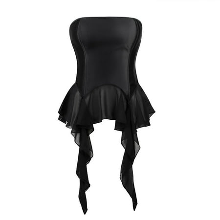 Vblhal Womens Vintage Faux Leather Corsets Walmart Day Deals Today Women Strapless Push up Crop Tune Tops Criss Hollow Gothic Bustier Lingerie