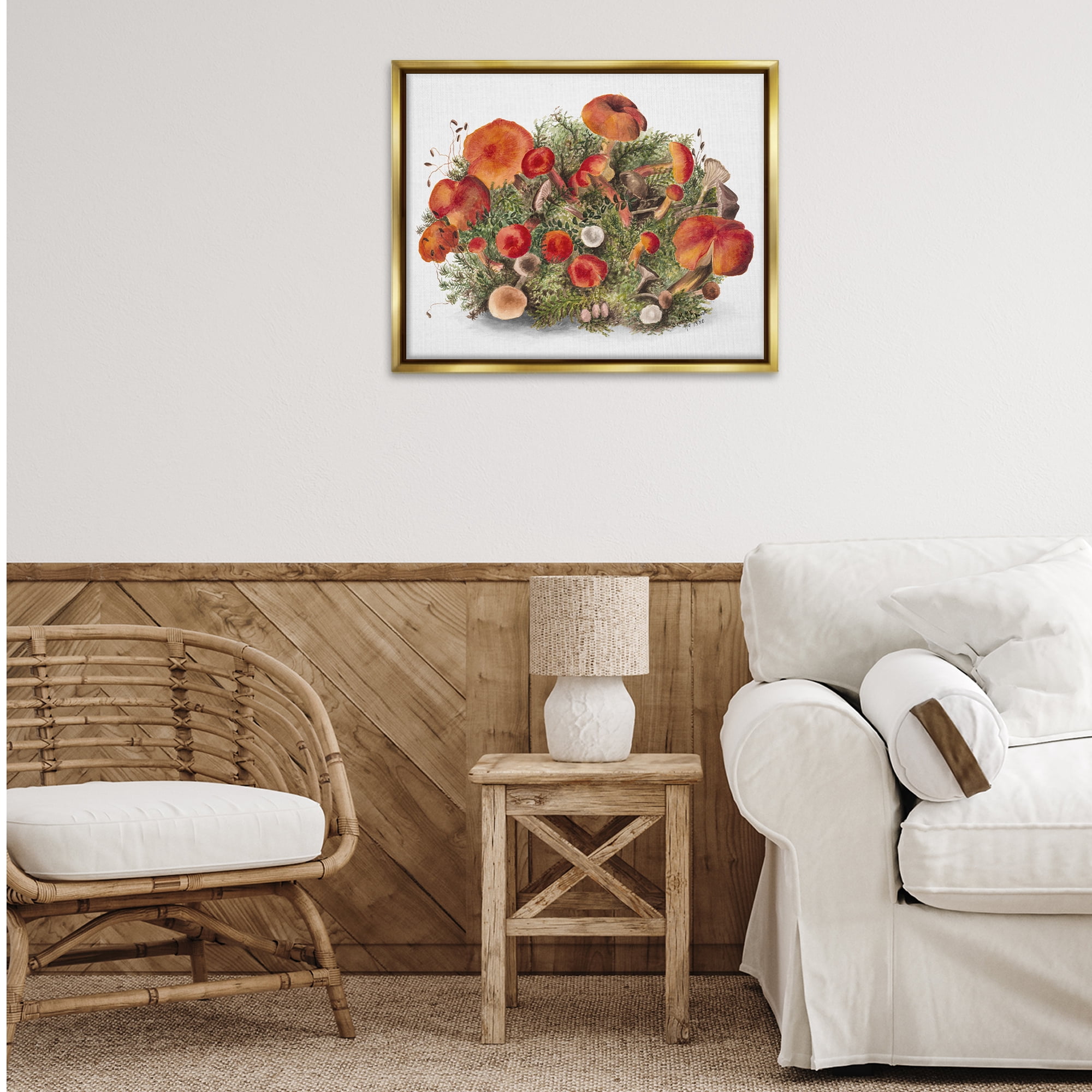 Stupell Industries Rustic Cottage Mushrooms Botanical & Floral Painting Gold Floater Framed Art Print Wall Art, 31 x 25