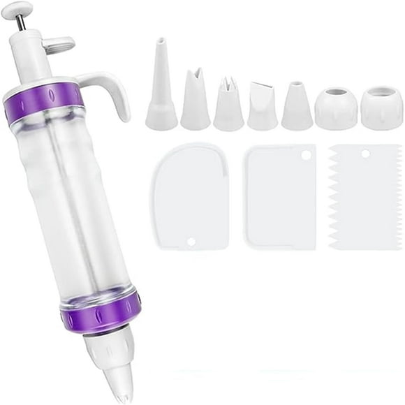Dessert Decorating Syringe Set, Dessert Decorator Plus Icing Dispenser Cupcake Filling Injector, 7 Icing Nozzles, 3 Cream Scrapers for Frosting Cookies Cake Decoration and Cake Making (11 Pcs, White)