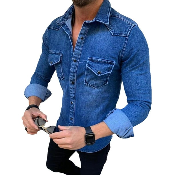 long sleeve denim mens shirts
