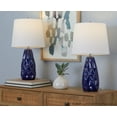 thumbnail image 2 of Hex 20" Contemporary Ceramic Accent Lamp in Estate Blue Ceramic, Polished Nickel and White Linen Shade - Set of 2, 2 of 5