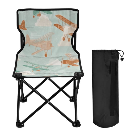 600D Oxford Camping Chair Portable Foldable Chair Supports 220 lbs for Picnic, Fishing, Backpacking Cute Airplanes