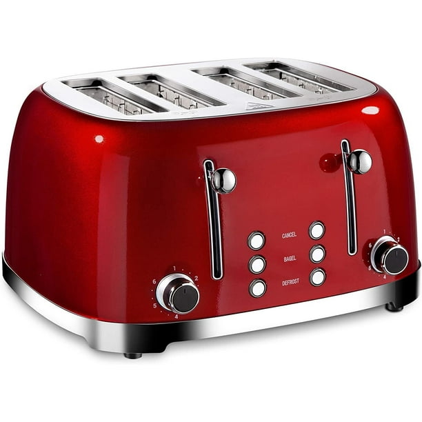 4 Slice Toaster Retro Stainless Steel Toasters with Bagel Defrost