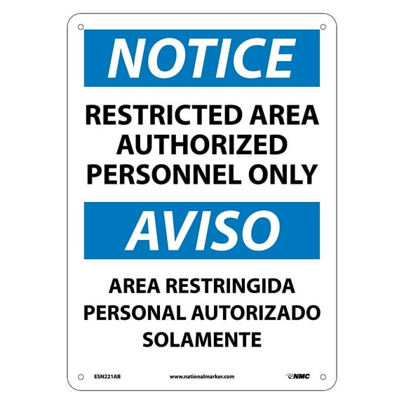 National Marker Restricted Area Authorized Personnel Only Bilingual 14X10 .040 Aluminum Notice Sign