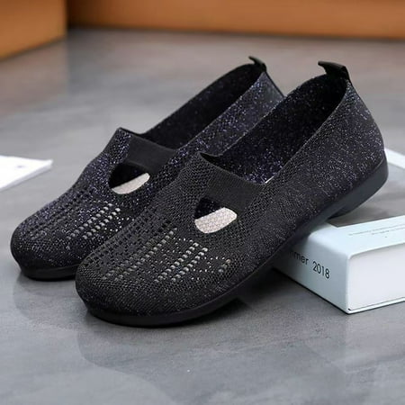 

Womens Casual Shoes Flat-Bottomed Slip-On Sneaker Shoes Mesh Knit Casual Walking Nurse Shoes Breathable Lightweight Fashion Sock Sneakers