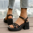 thumbnail image 4 of Sandals for Women Chunky Heel Open Toe Casual Daily Solid Color Ankle Strap Women Footwear Women's Fashionable Casual Versatile Summer Fashion Beach Shoes Black 5.5, 4 of 9