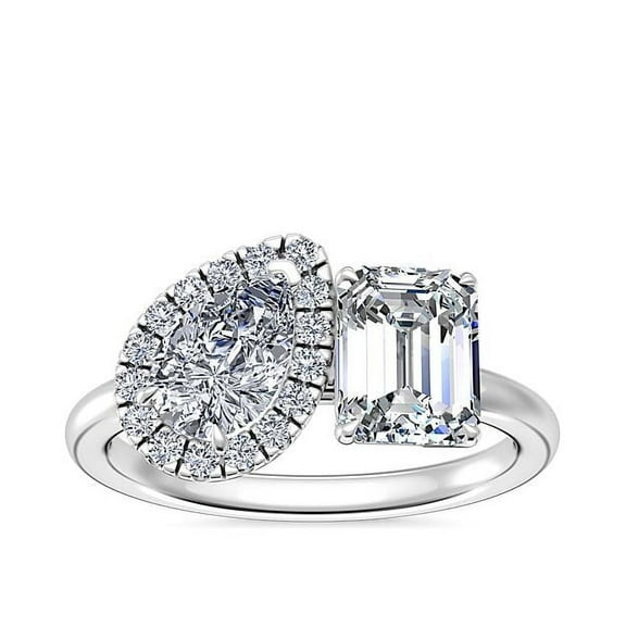 1.10 Carat Stunning Two Stone Emerald & Pear Cut Genuine Diamond Bridal Ring for Women Solid 950 Platinum Size 7