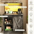 thumbnail image 5 of Homieasy Farmhouse Coffee Bar Cabinet with Charging Station, LED Lighting, Adjustable Shelves & Rustic Sliding Barn Door Design for Kitchen, Dining, or Living Room, Black Oak, 5 of 9