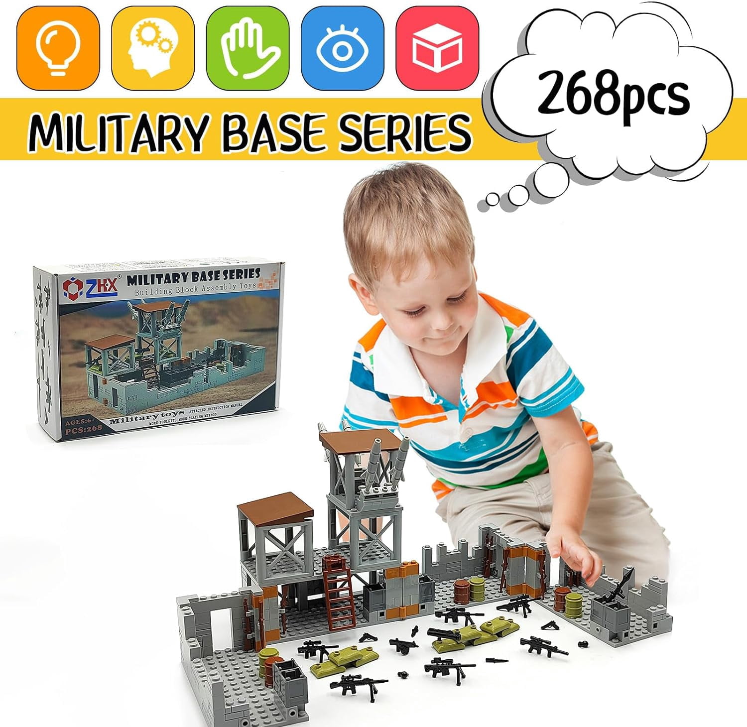 NWJ Army Base Building Brick Set – Tactical Playset with Guard Tower & Accessories, Compatible with Major Brands, Fun Building Toy for Kids & Collectors (Ages 8+)