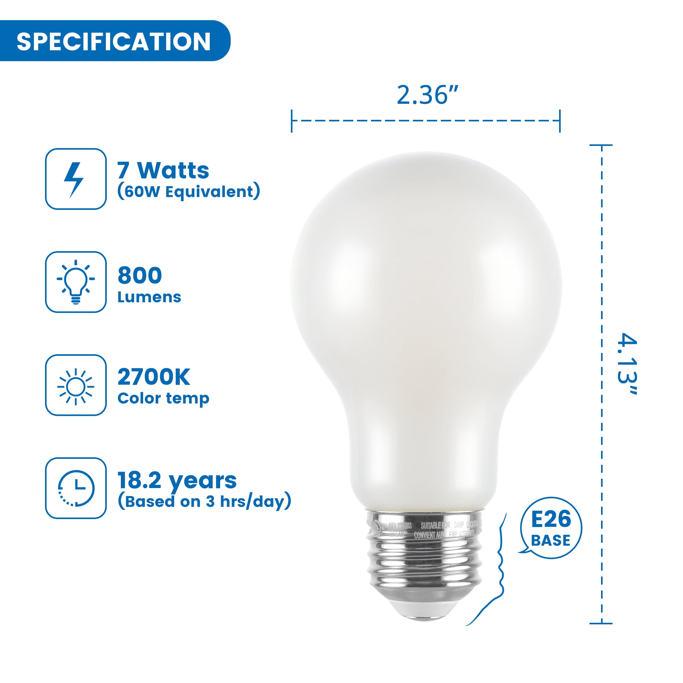Great Value 18YR A19 LED Light Bulb, 7W (60W Equivalent) Dimmable Soft White E26 Base (24 Pack)