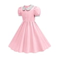 thumbnail image 5 of BLTIBY Girls Vintage Dress 50s Retro Leck Button Dresses Short Sleeve A Lined Swing Dress Pink 8-9 Years, 5 of 8