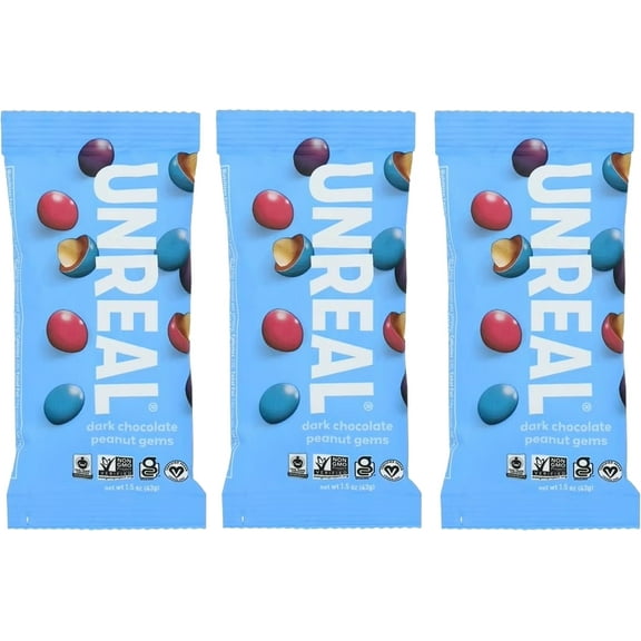 Unreal Dark Chocolate Peanut Gems - 1.5 oz - Pack of 3