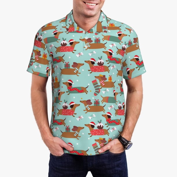 Balery Dachshund Christmas Play Camisa Polo de Hombre con Estampado, de Manga Corta y Tejido Medio, Camisa Tipo Golf Polo-4X-Large