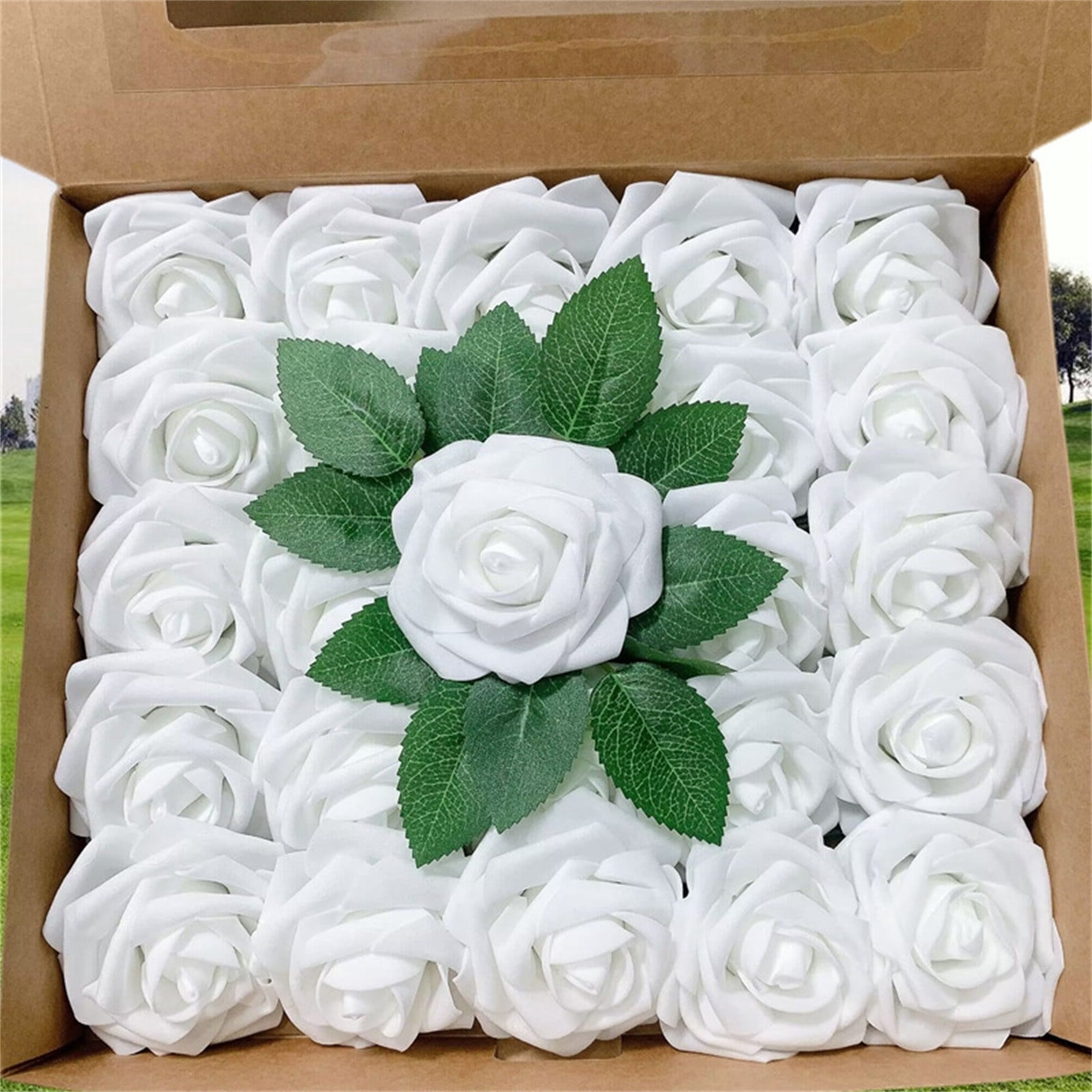 8cm Rose Rose Plus Leaf Belt Rod 25 Flowers Packed Pe Rose Head Flower ...
