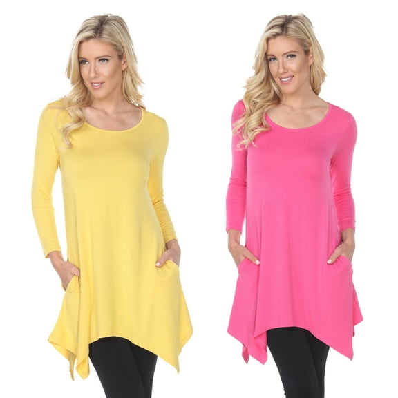 White Mark Women's Yellow 3/4 Sleeve Makayla 2-Pack Tunic Top